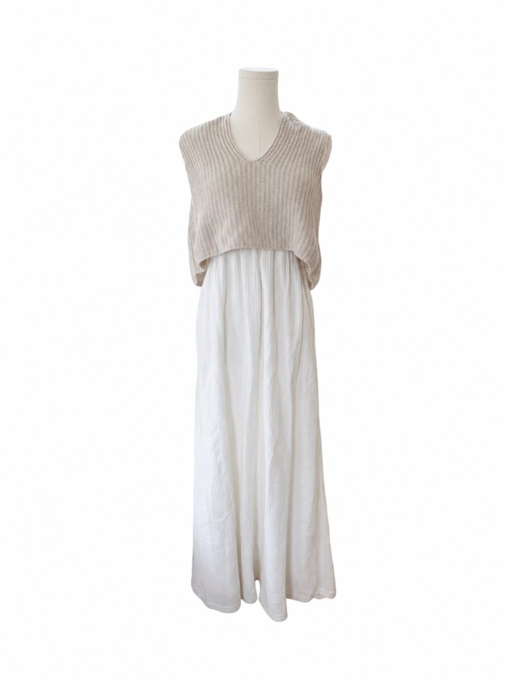 Anthro MOTH Layered Knit Tank Maxi Dress Cream Boho Cottagecore M